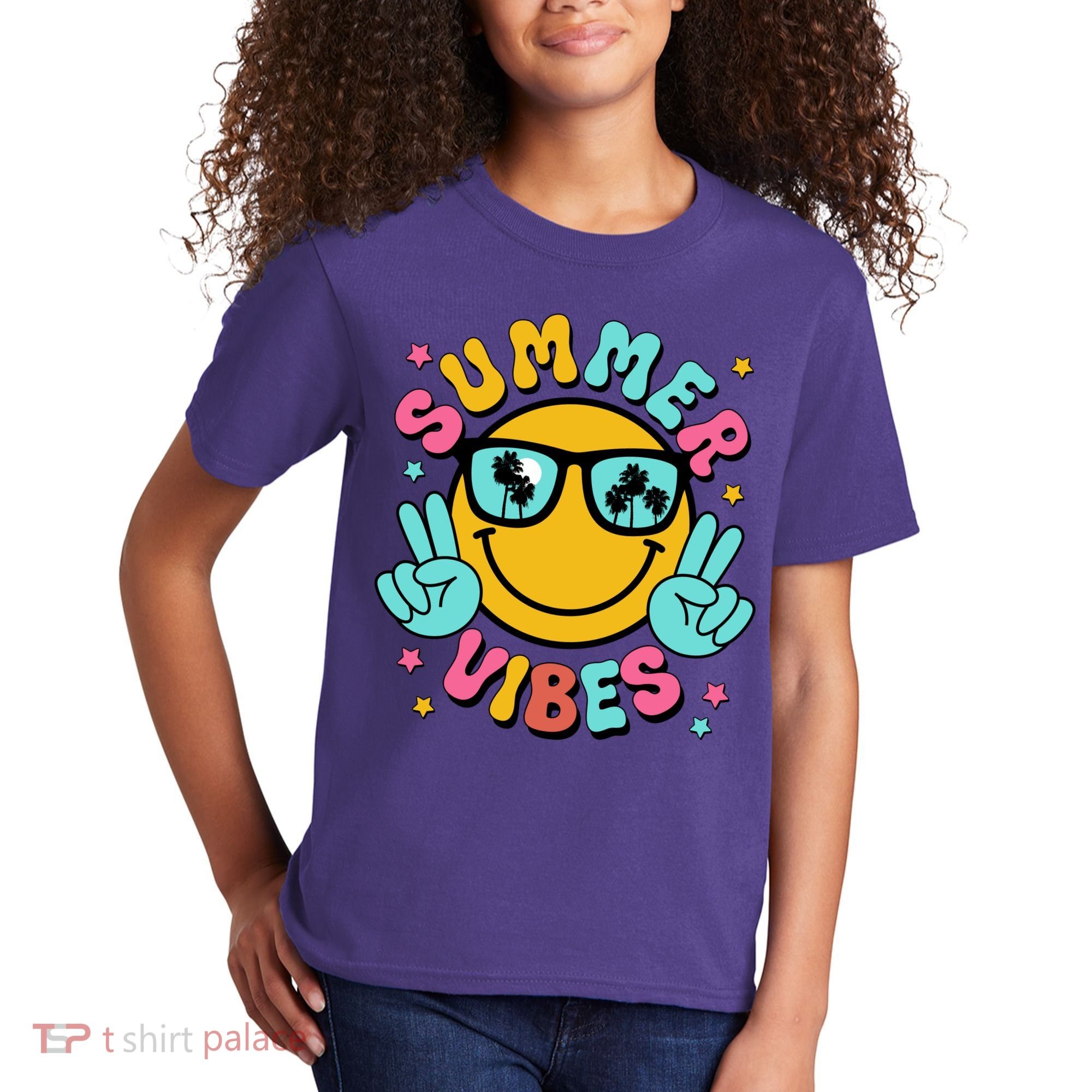 Summer Vibes Tropical Sunset Beach Vacation Kids T-Shirt