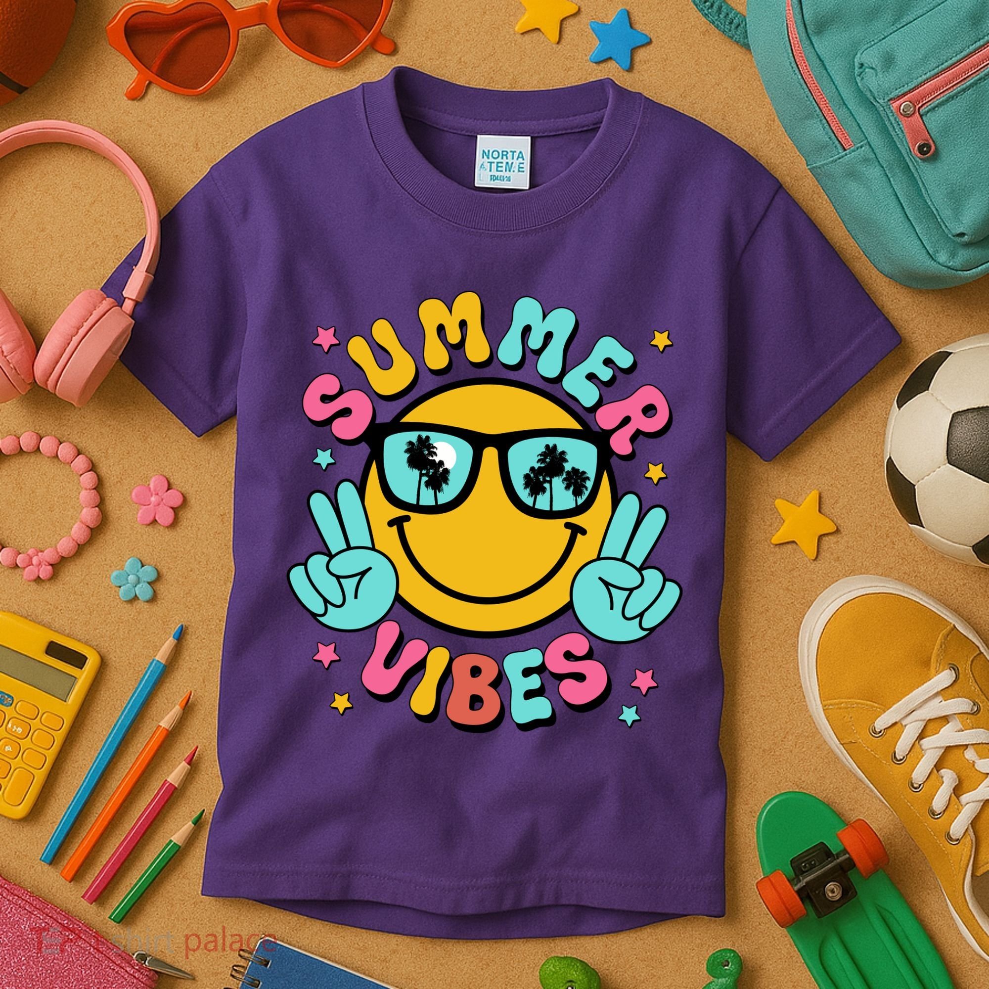 Summer Vibes Tropical Sunset Beach Vacation Kids T-Shirt
