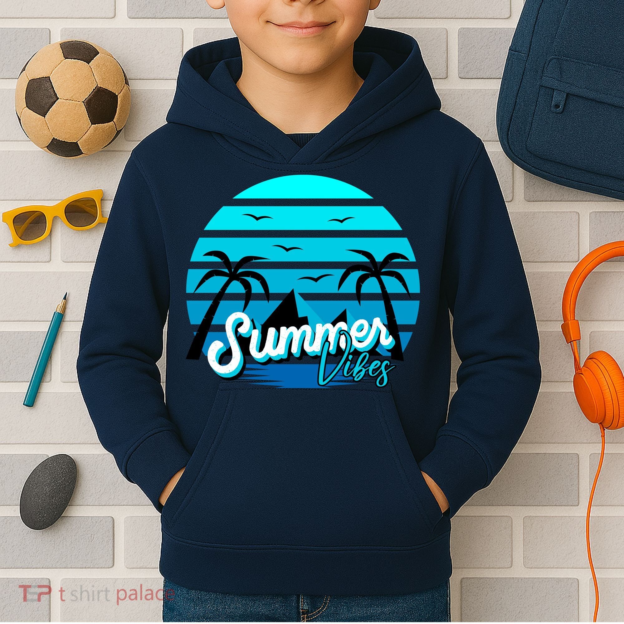 Summer Vibes Tropical Beach Vacation Kids Hoodie