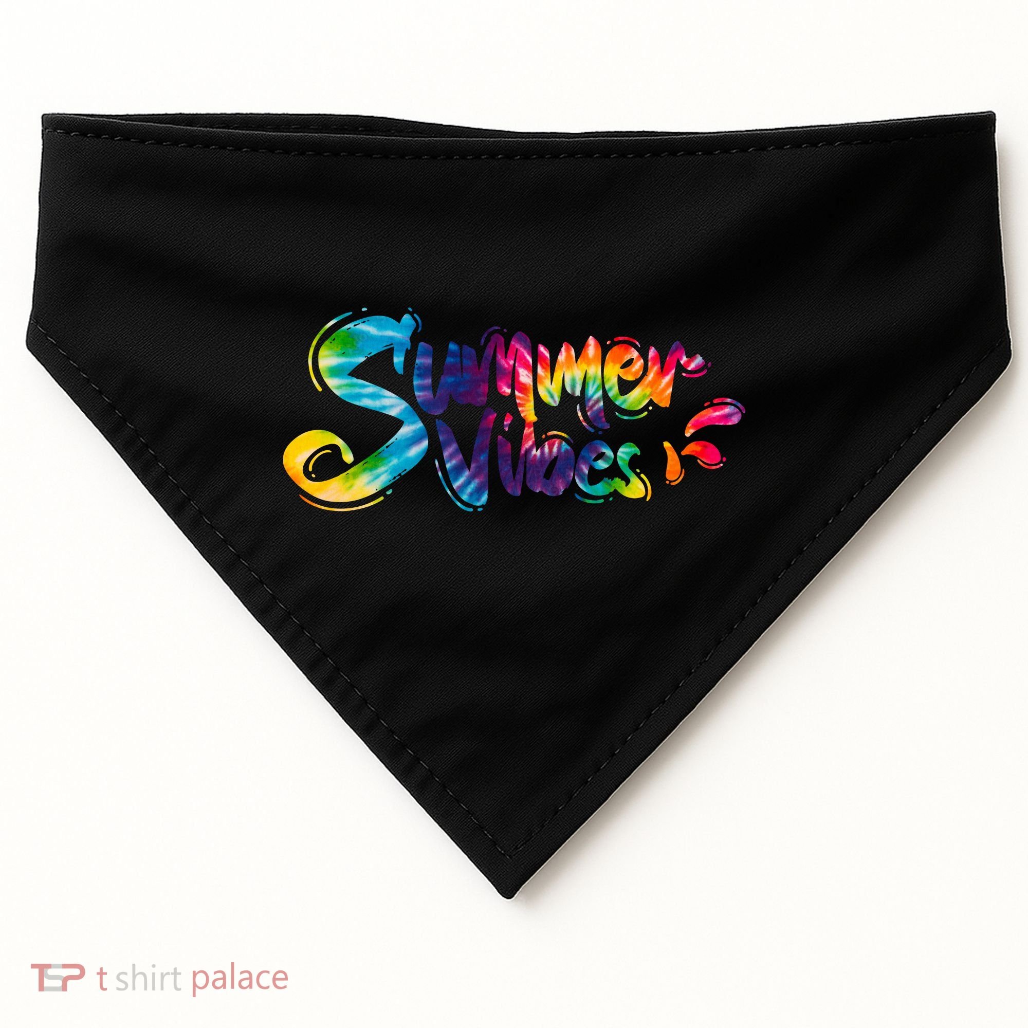 Summer Vibes Tie Dye Rainbow USA-Made Doggie Bandana