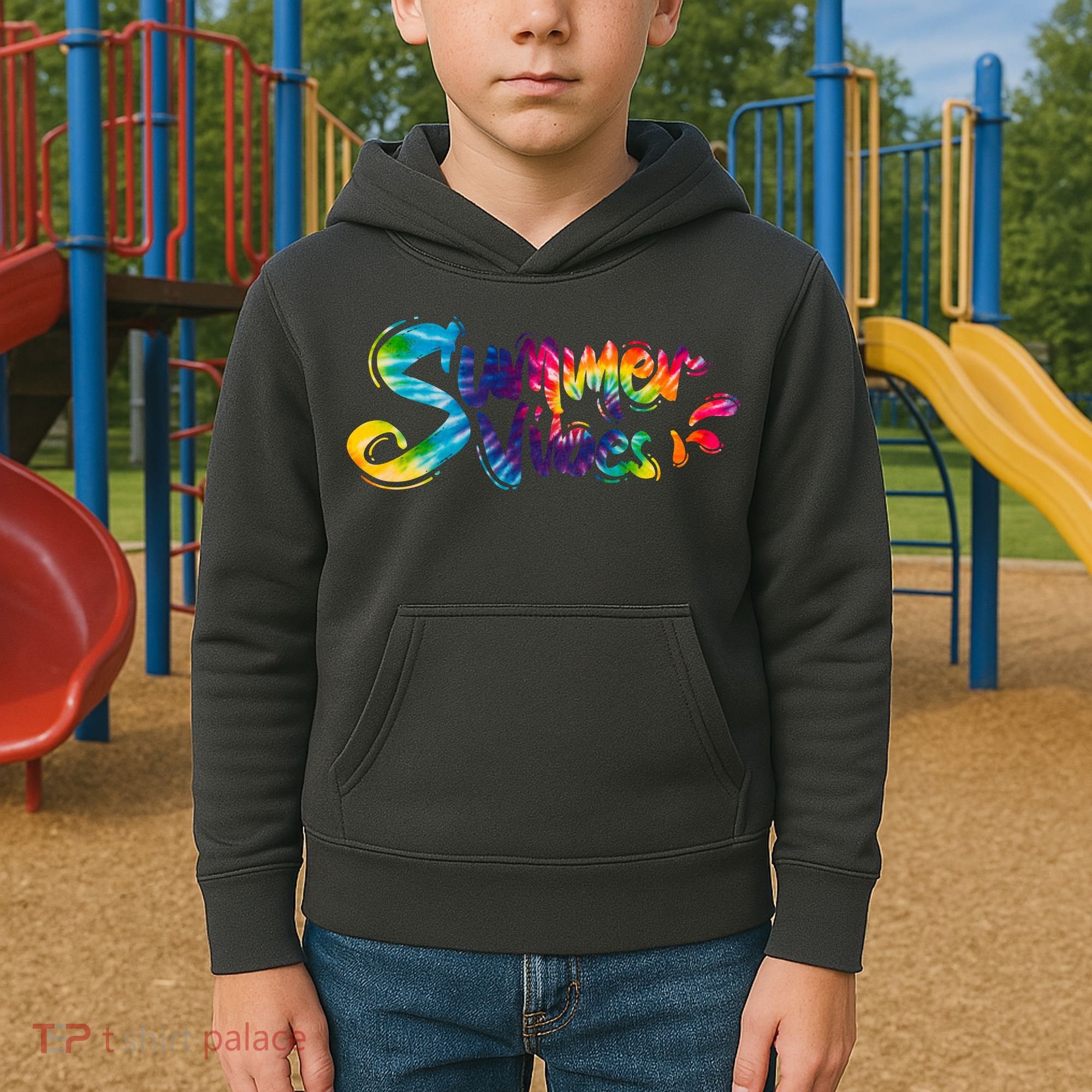 Summer Vibes Tie Dye Rainbow Kids Hoodie
