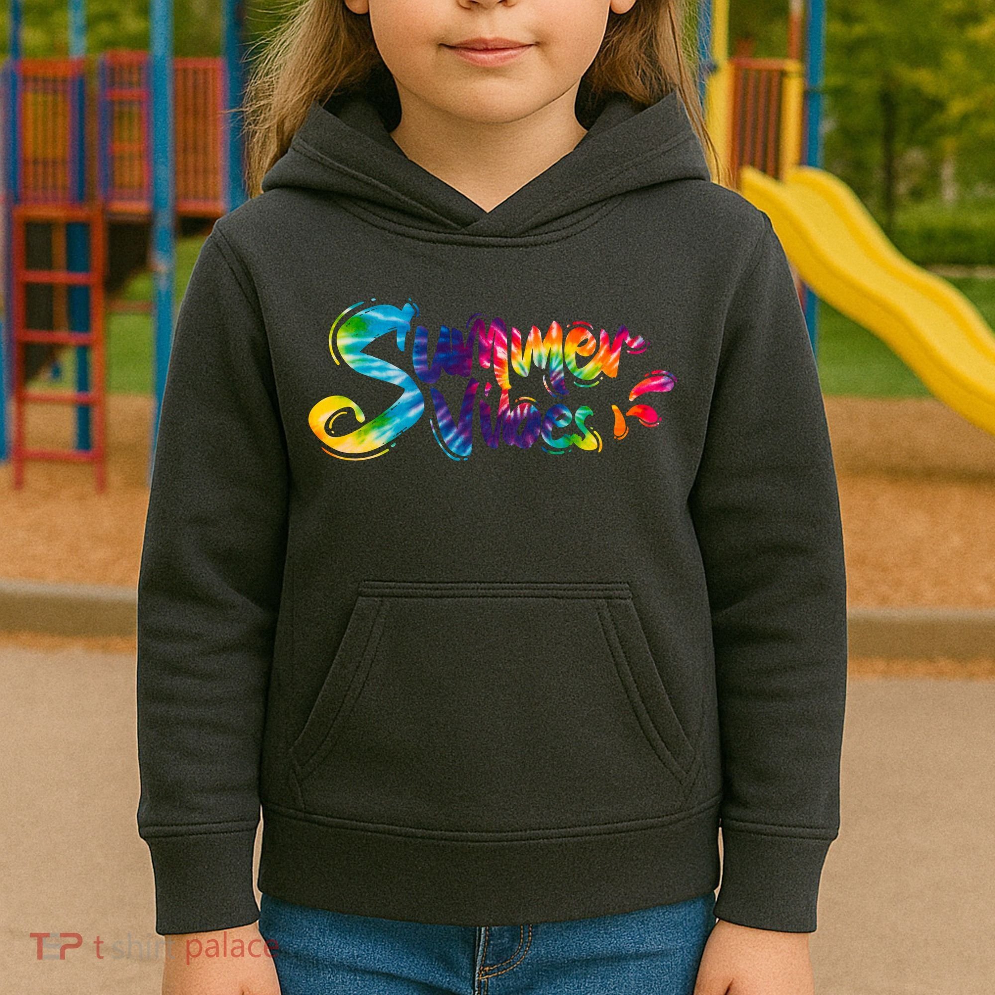 Summer Vibes Tie Dye Rainbow Kids Hoodie