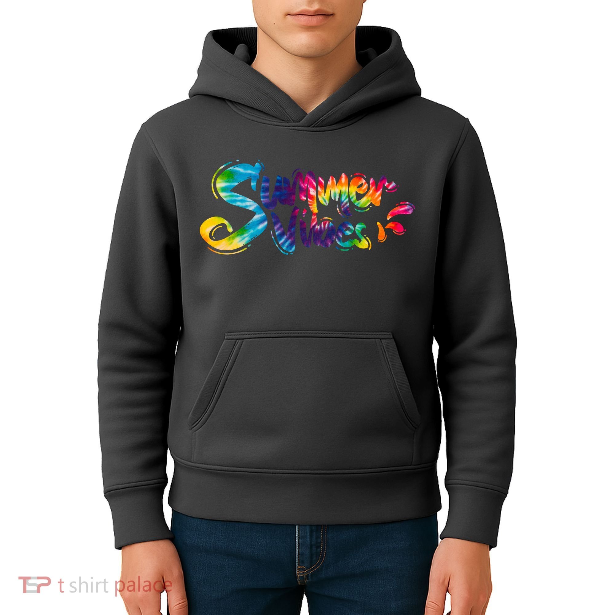 Summer Vibes Tie Dye Rainbow Kids Hoodie