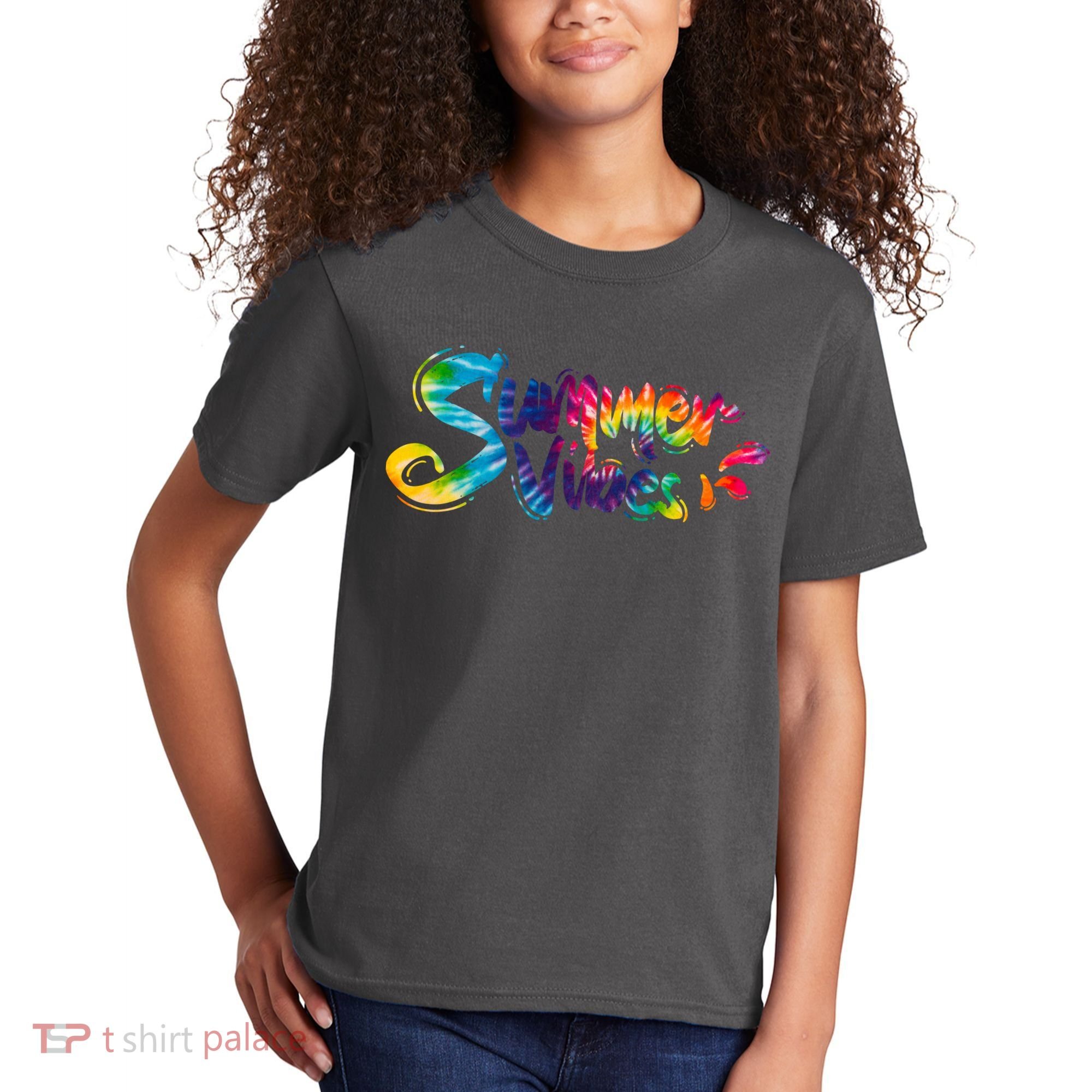 Summer Vibes Tie Dye Rainbow Kids T-Shirt