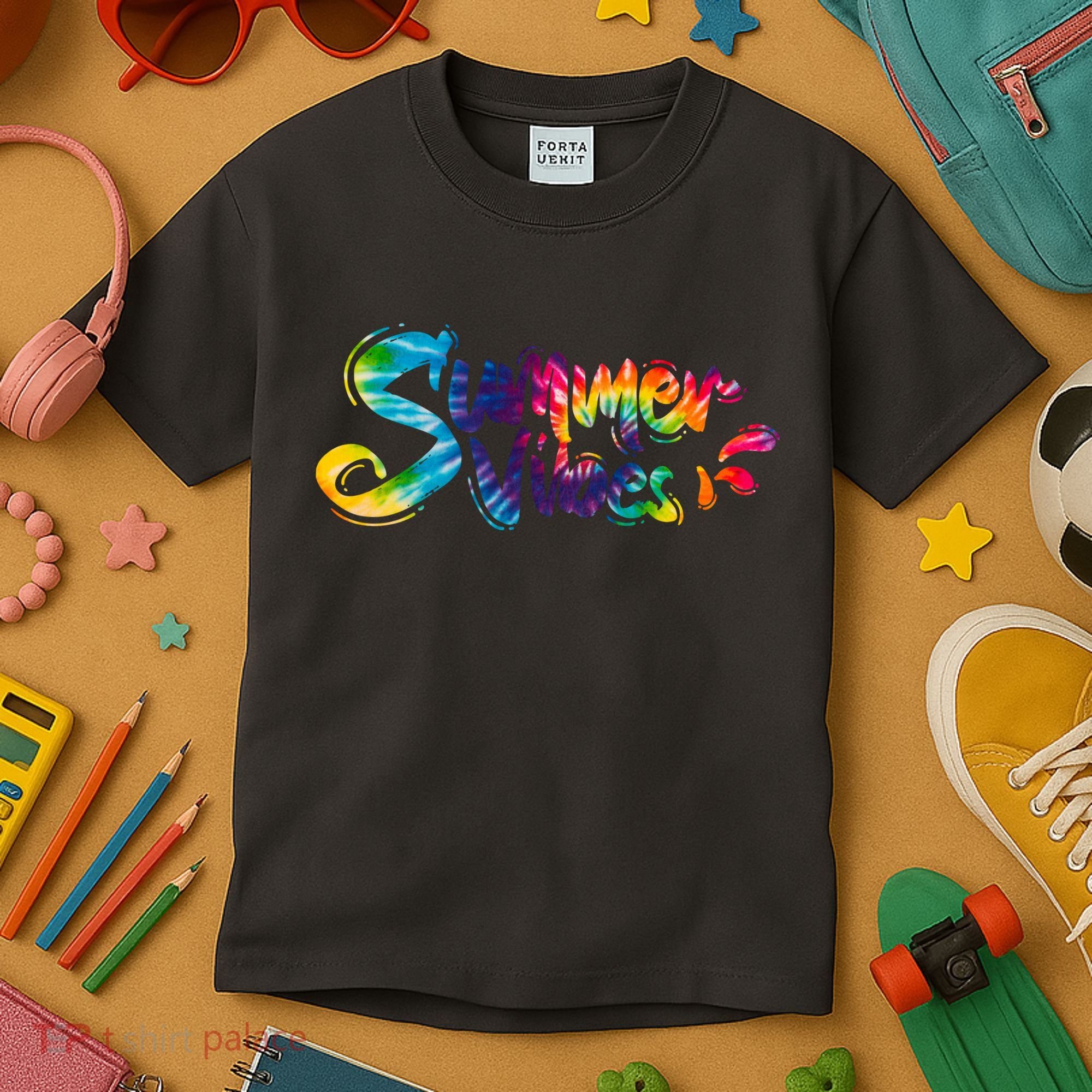 Summer Vibes Tie Dye Rainbow Kids T-Shirt