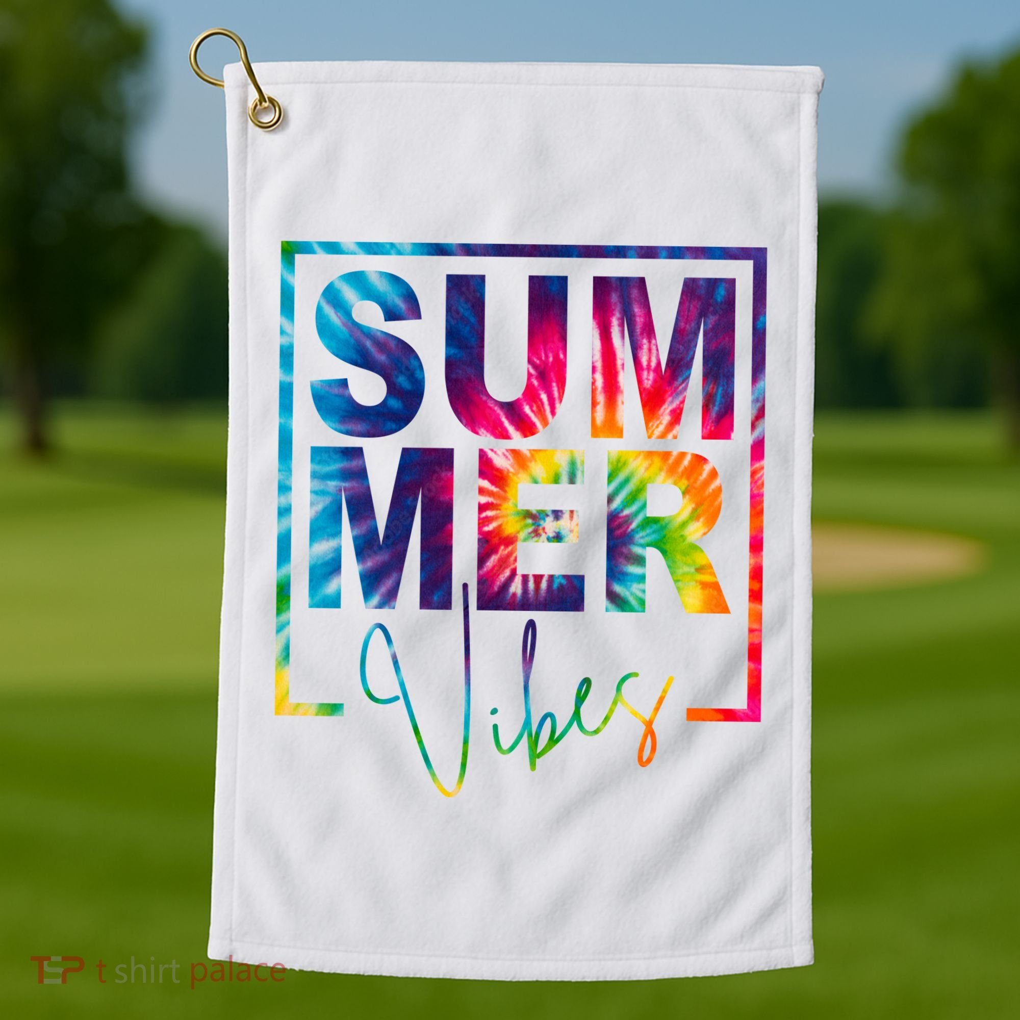 Summer Vibes Tie Dye Vacation Gift Golf Towel