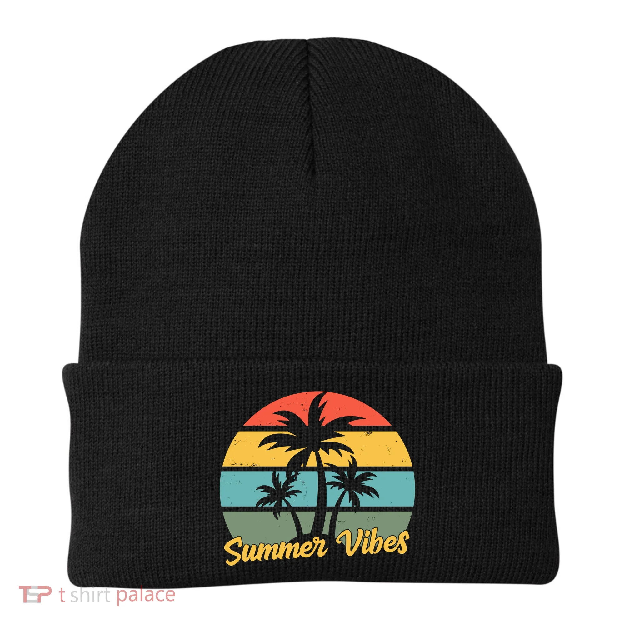 Summer Vibes Tropical Retro Sunset Beanie