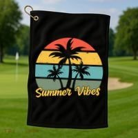 Summer Vibes Tropical Retro Sunset Golf Towel thumb 1