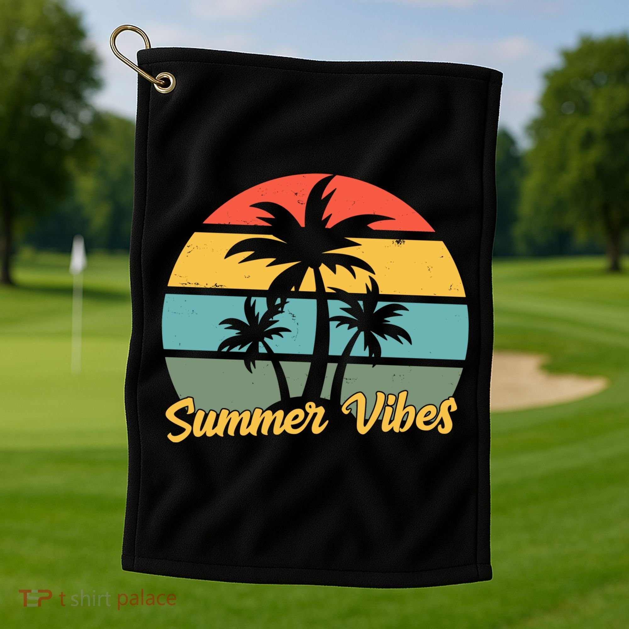 Summer Vibes Tropical Retro Sunset Golf Towel