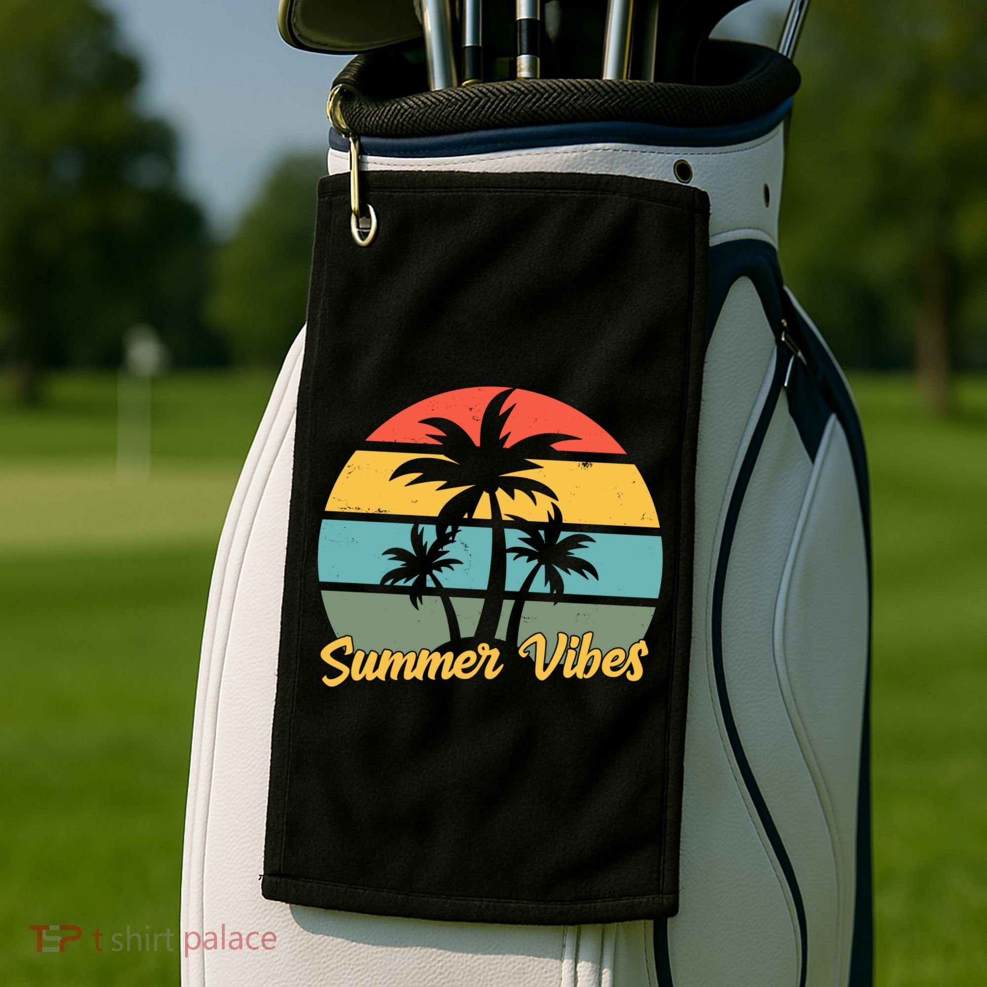 Summer Vibes Tropical Retro Sunset Golf Towel