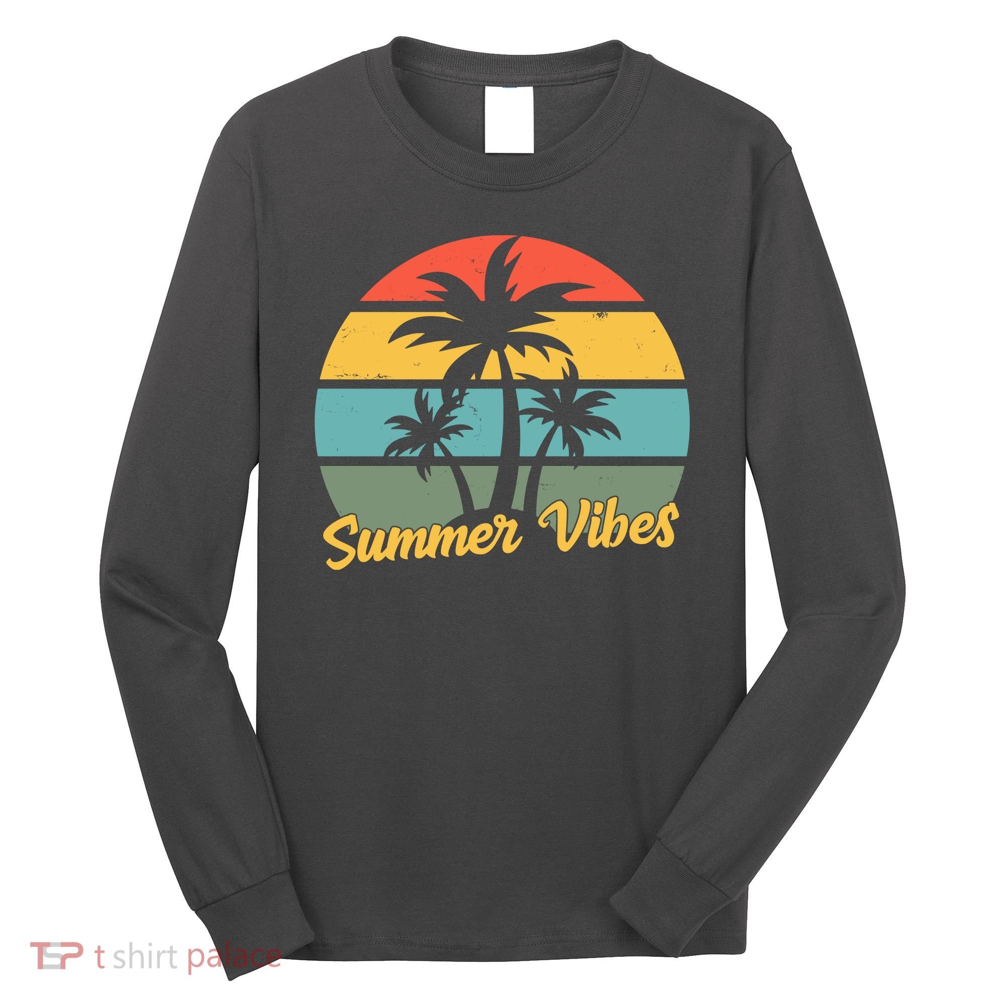 Summer Vibes Tropical Retro Sunset Long Sleeve Shirt