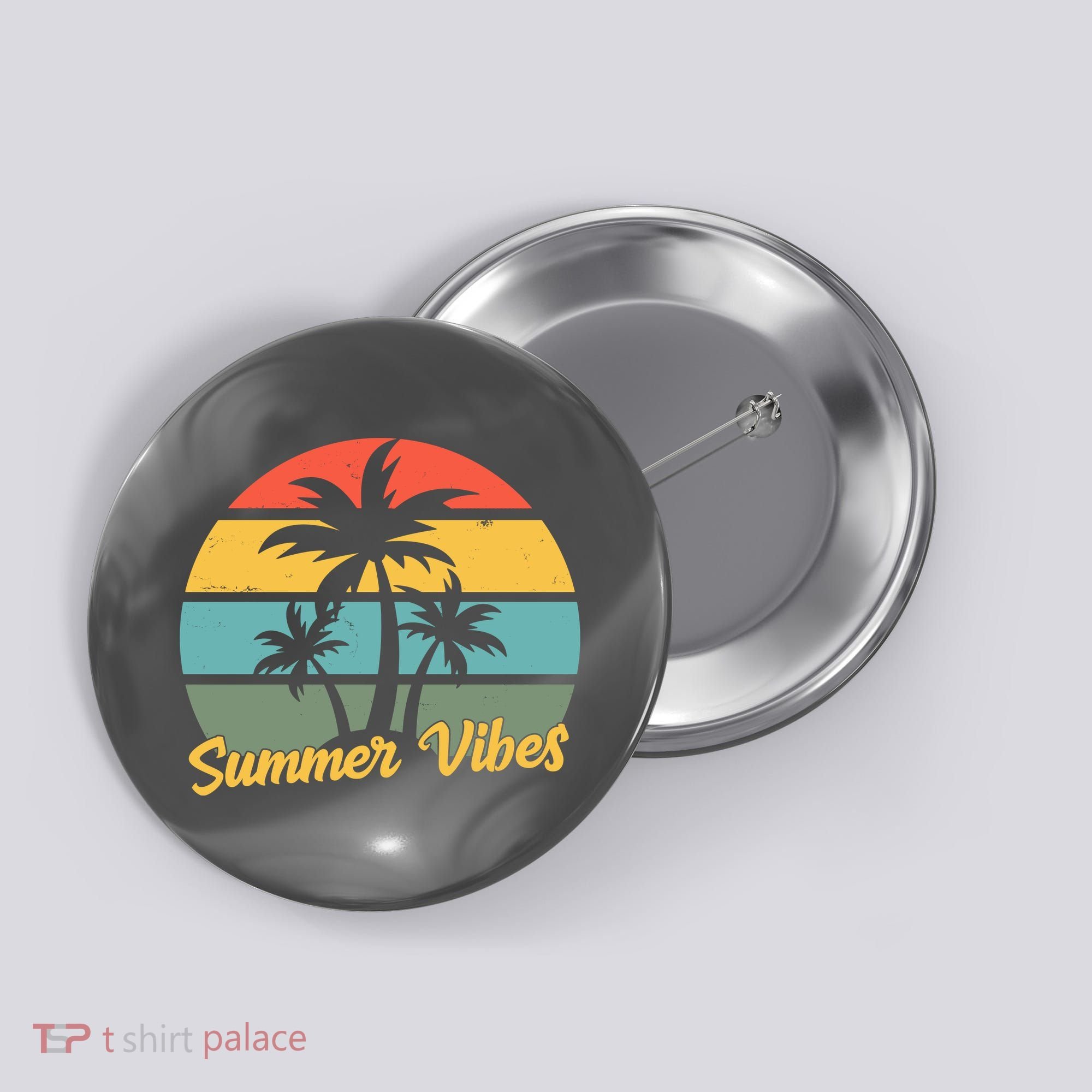 Summer Vibes Tropical Retro Sunset Button