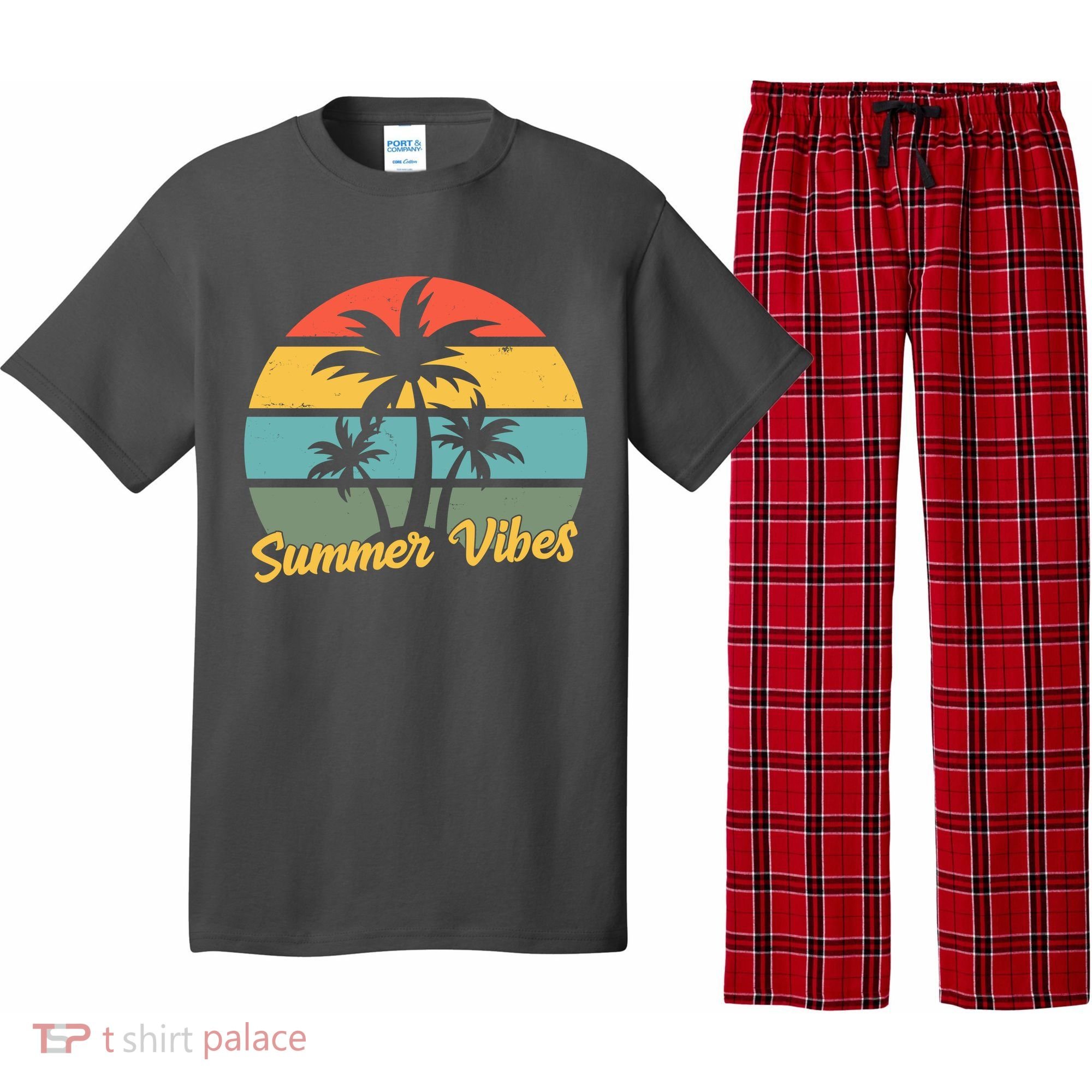 Summer Vibes Tropical Retro Sunset Pajama Set