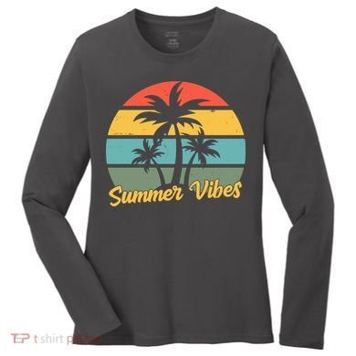 Summer Vibes Tropical Retro Sunset Women's Long Sleeve Shirt
