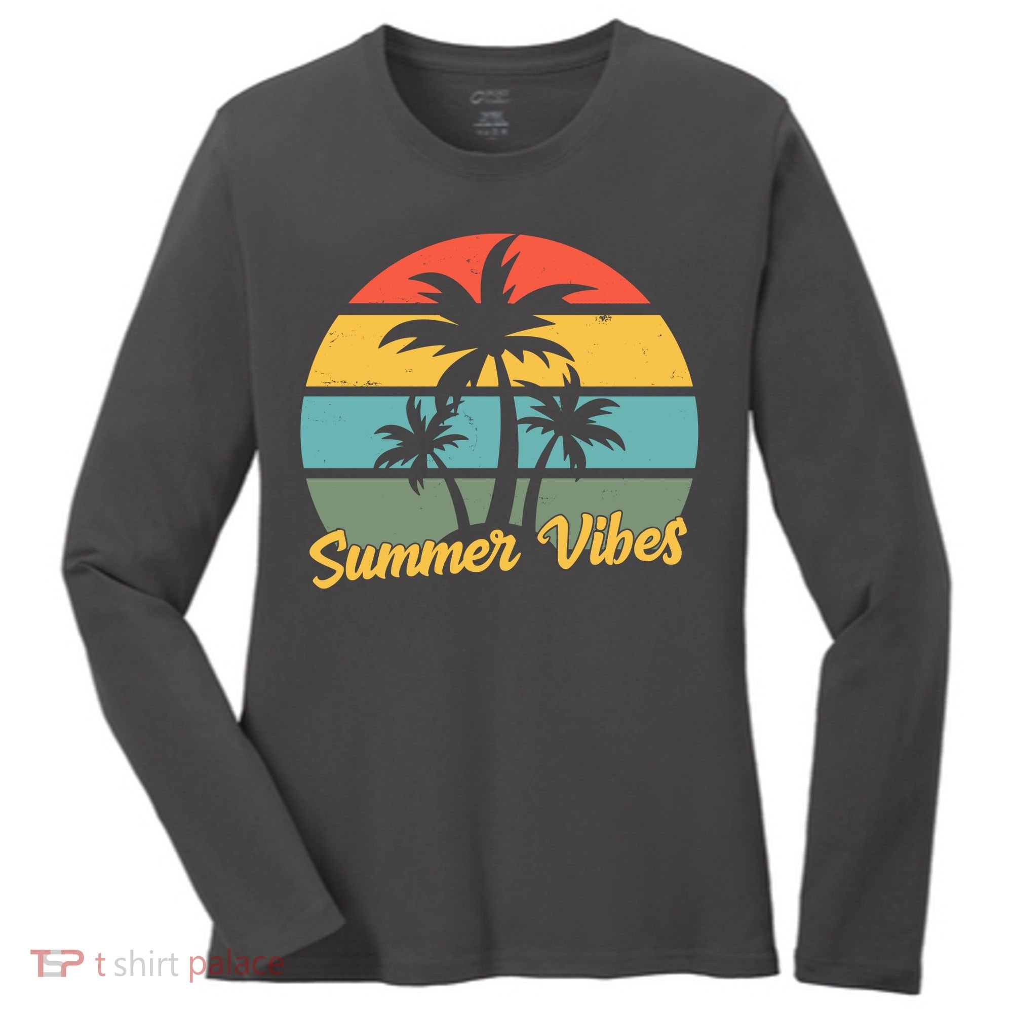 Summer Vibes Tropical Retro Sunset Women's Long Sleeve Shirt