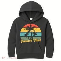 Summer Vibes Tropical Retro Sunset Kids Hoodie thumb 0