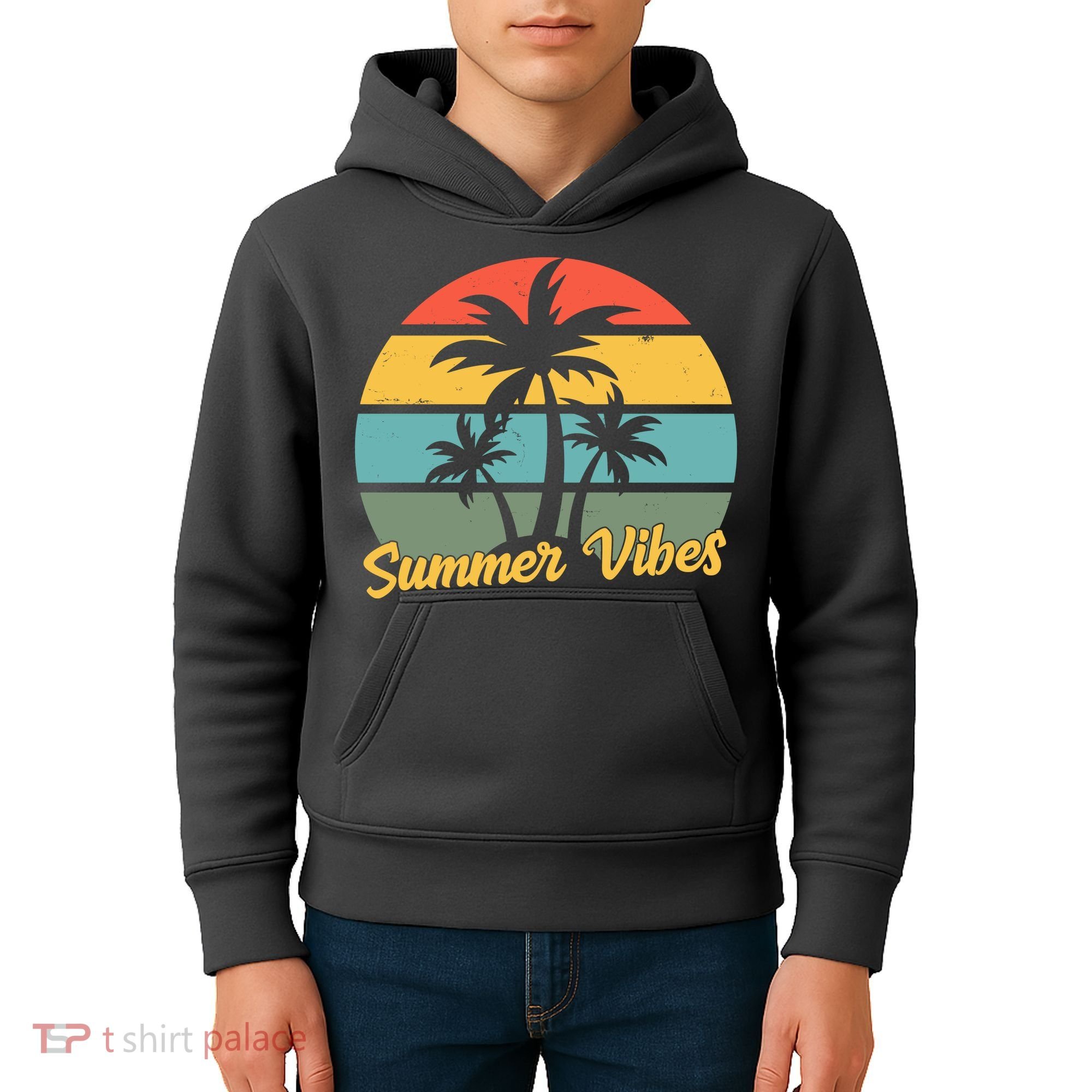 Summer Vibes Tropical Retro Sunset Kids Hoodie