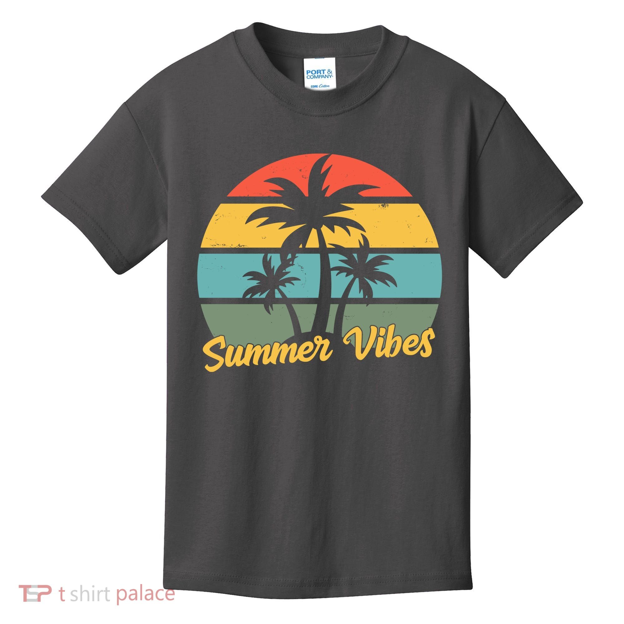 Summer Vibes Tropical Retro Sunset Kids T-Shirt