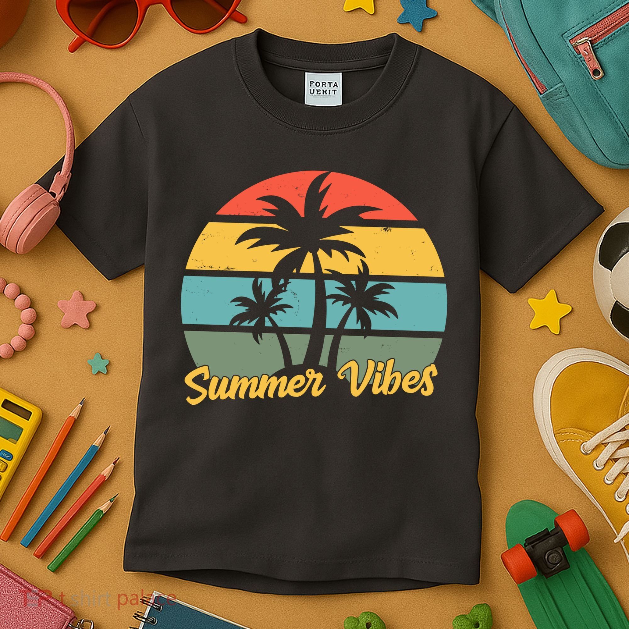 Summer Vibes Tropical Retro Sunset Kids T-Shirt