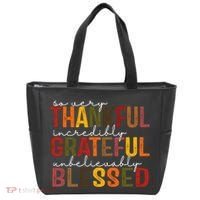 So Very Thankful Incredibly Grateful Unbelievably Blessed Thanksgiving Quote Tote Bag thumb 0