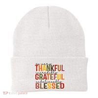 So Very Thankful Incredibly Grateful Unbelievably Blessed Thanksgiving Quote Beanie thumb 0