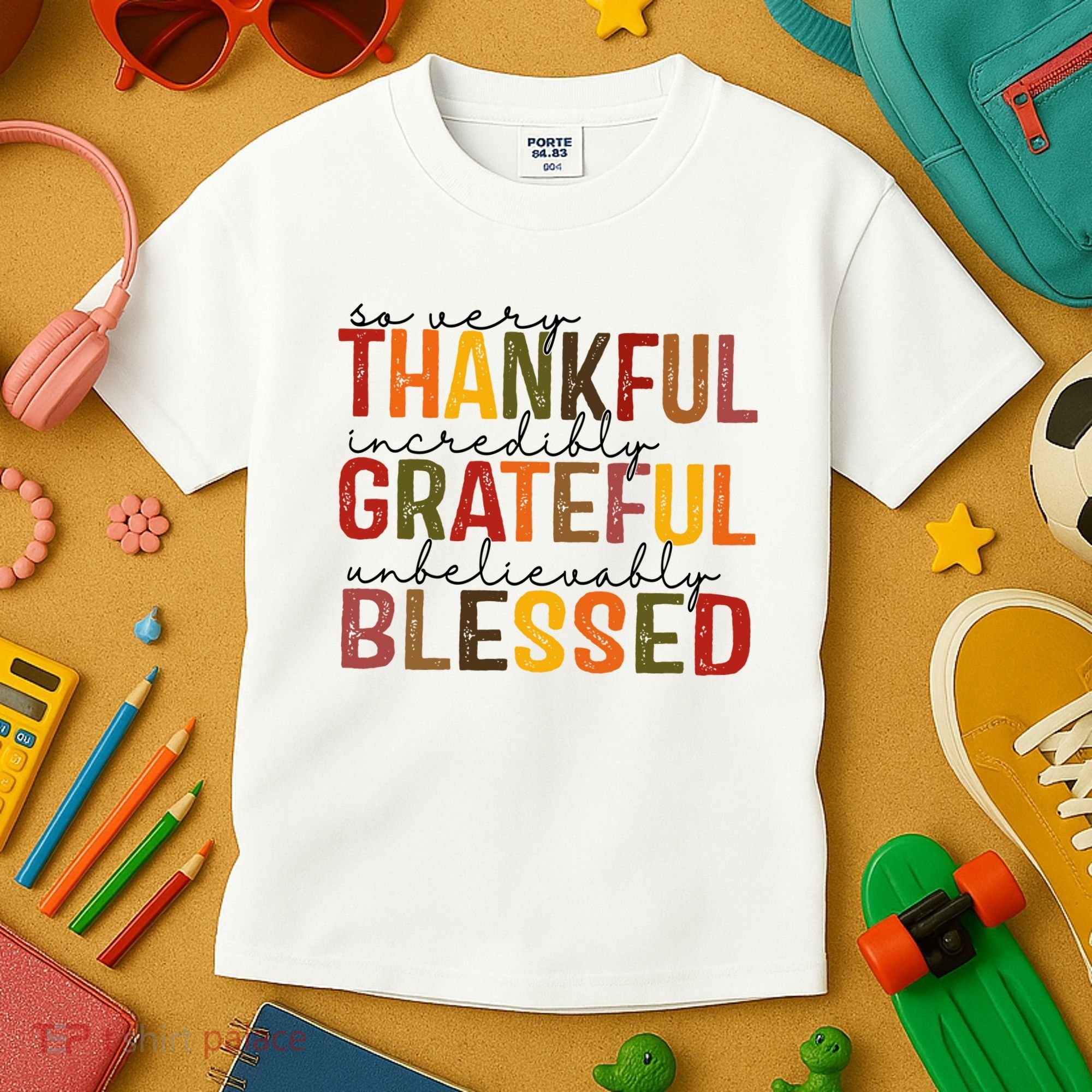 So Very Thankful Incredibly Grateful Unbelievably Blessed Thanksgiving Quote Kids T-Shirt