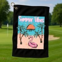Summer Vibes Vacay Beach Flamingo Vacation Gift Golf Towel thumb 1