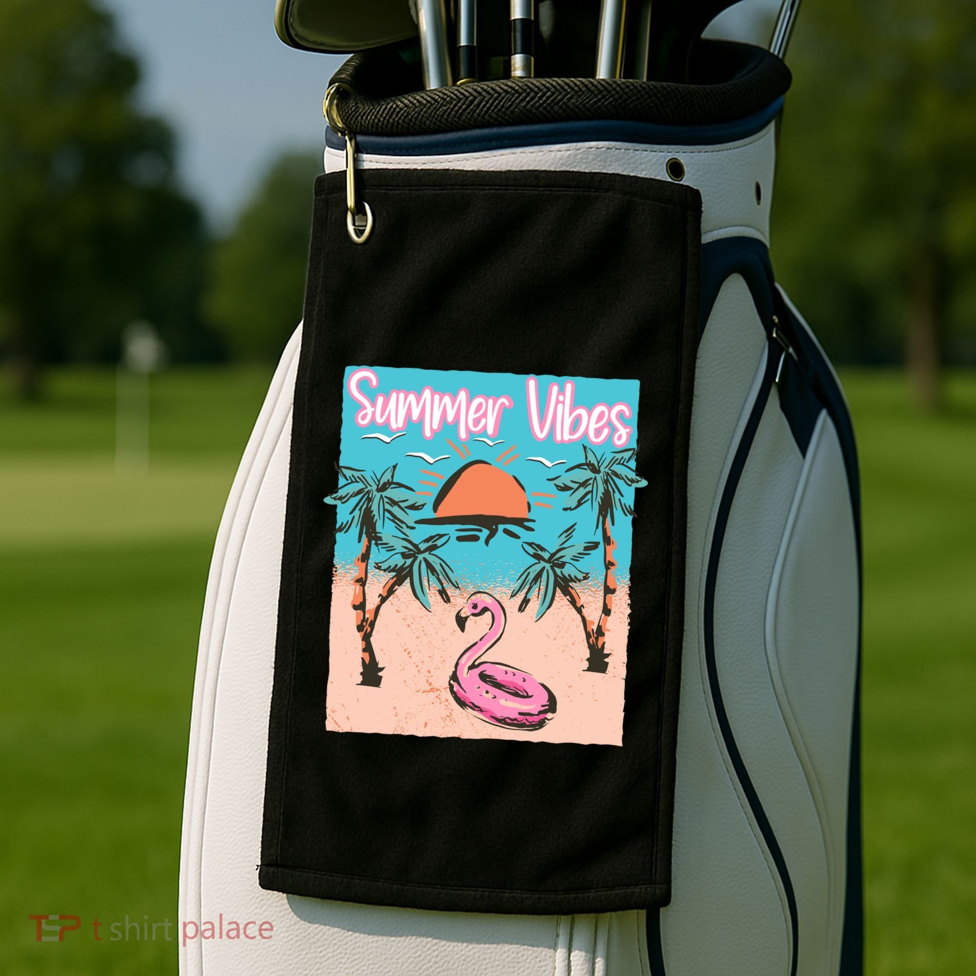 Summer Vibes Vacay Beach Flamingo Vacation Gift Golf Towel