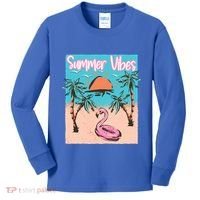 Summer Vibes Vacay Beach Flamingo Vacation Gift Kids Long Sleeve Shirt thumb 0