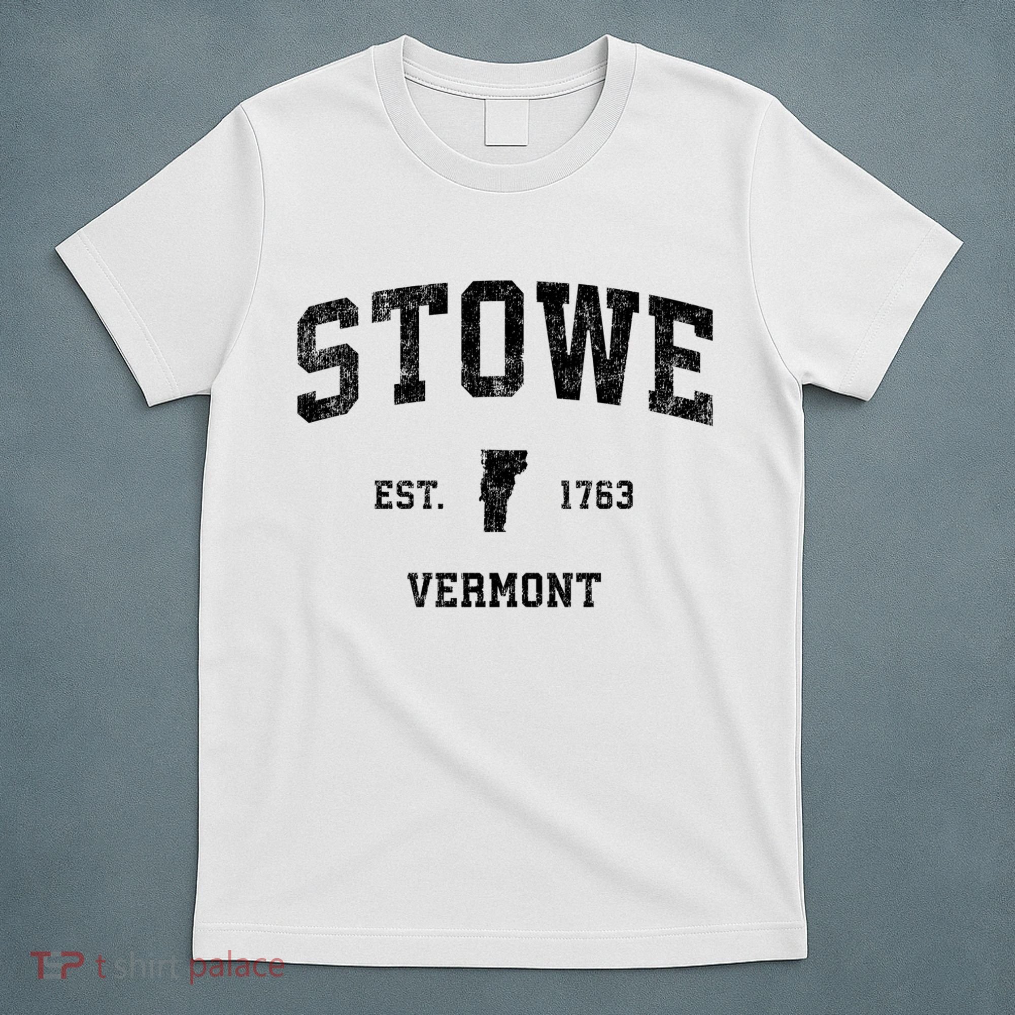 Stowe Vermont VT Vintage Sports Black Print T-Shirt