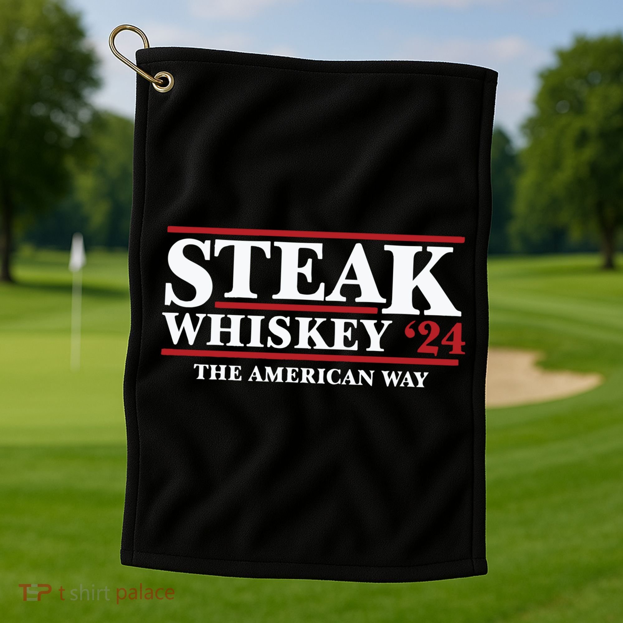 Steak Whiskey 24 The American Way Golf Towel