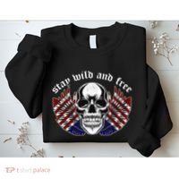 Stay Wild And Free | American Skull Flag Sweatshirt thumb 2
