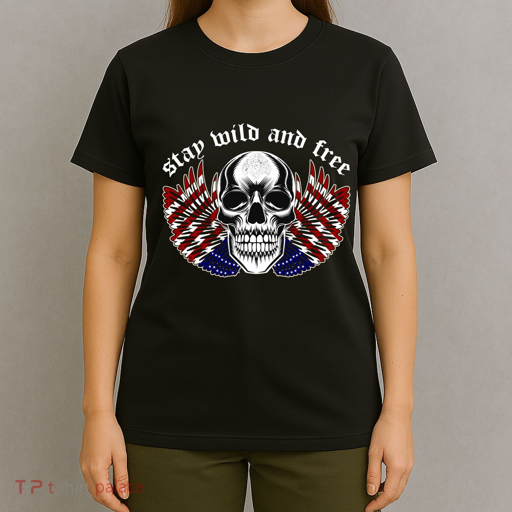 Stay Wild And Free | American Skull Flag T-Shirt