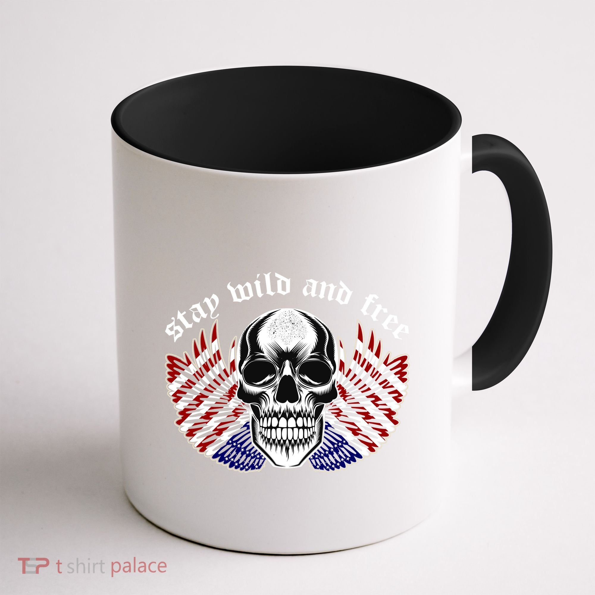Stay Wild And Free | American Skull Flag Coffee Mug