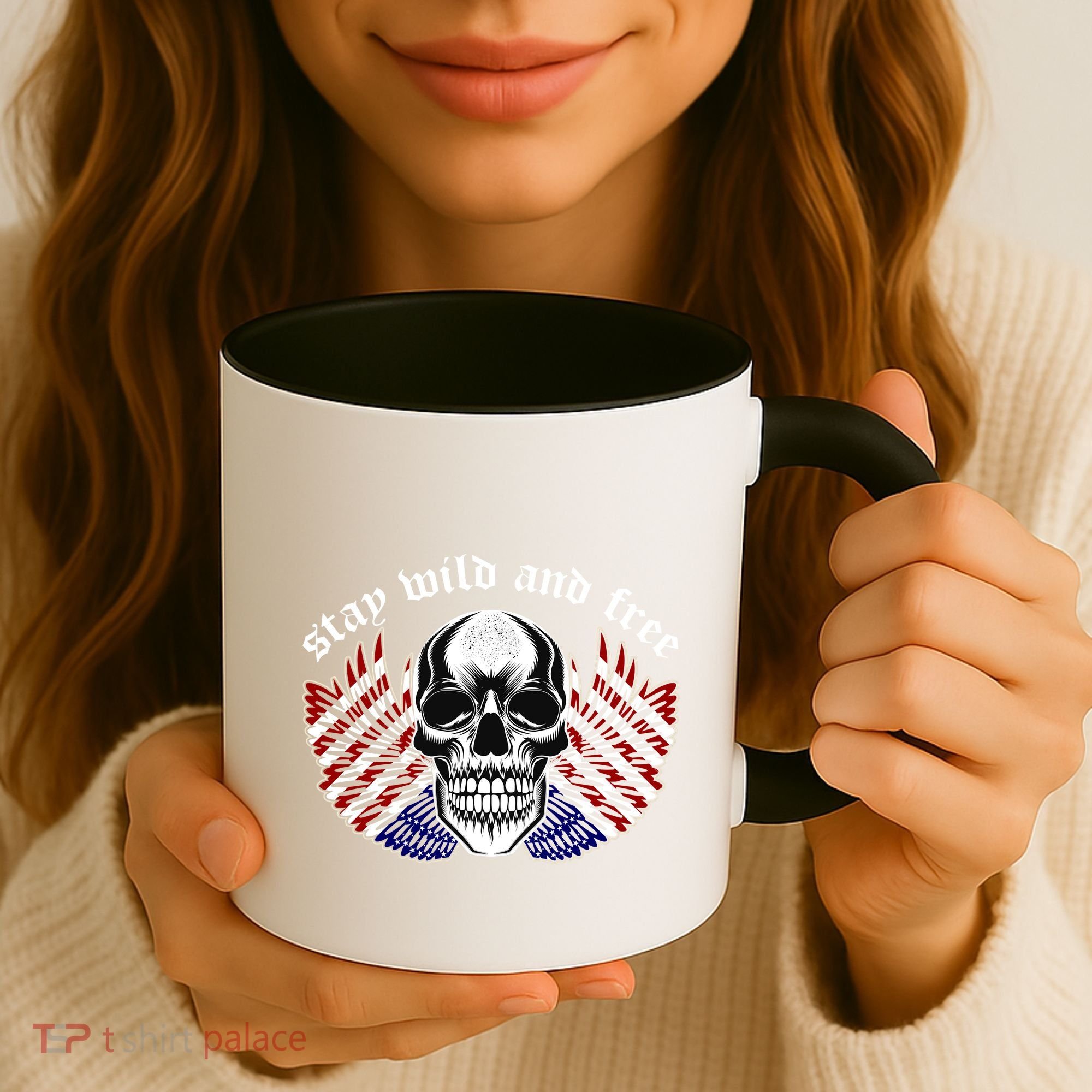 Stay Wild And Free | American Skull Flag Coffee Mug