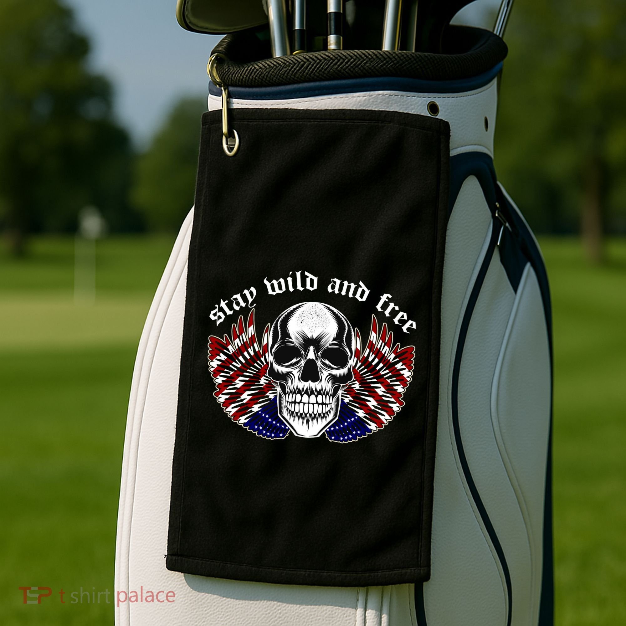 Stay Wild And Free | American Skull Flag Golf Towel