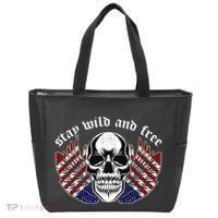 Stay Wild And Free | American Skull Flag Tote Bag thumb 0