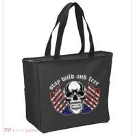 Stay Wild And Free | American Skull Flag Tote Bag thumb 2