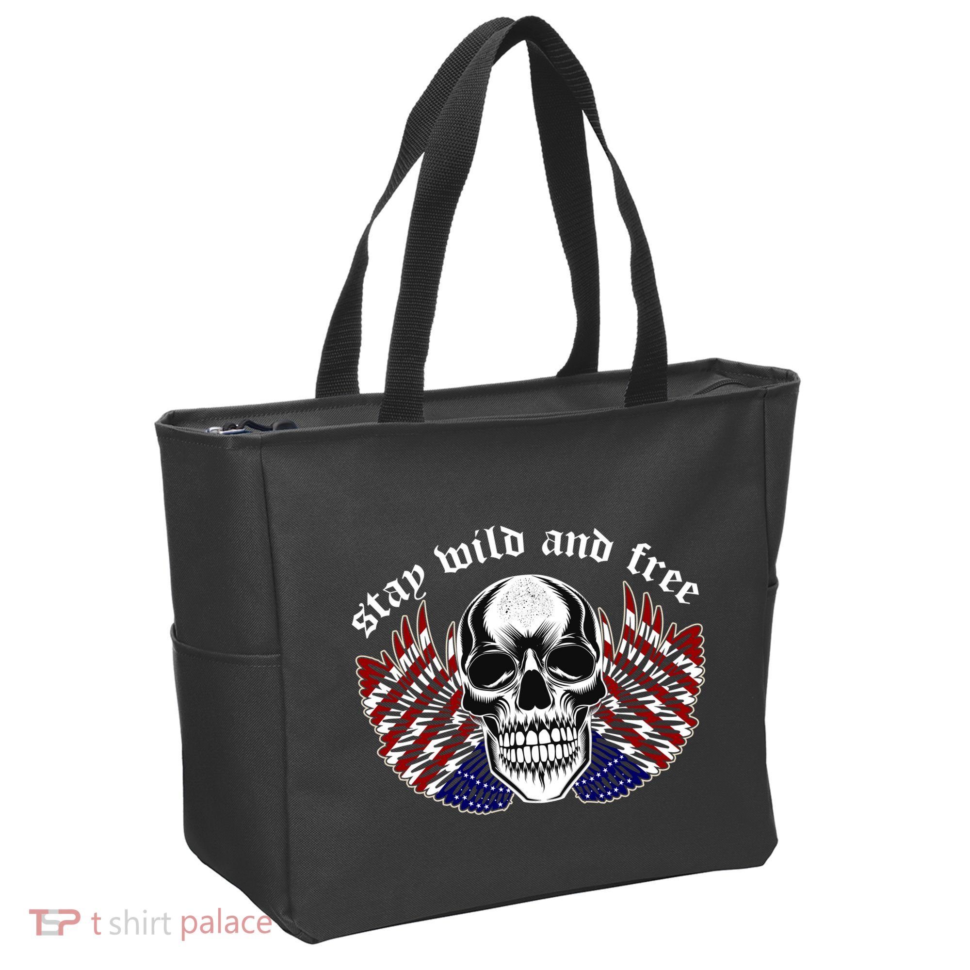 Stay Wild And Free | American Skull Flag Tote Bag