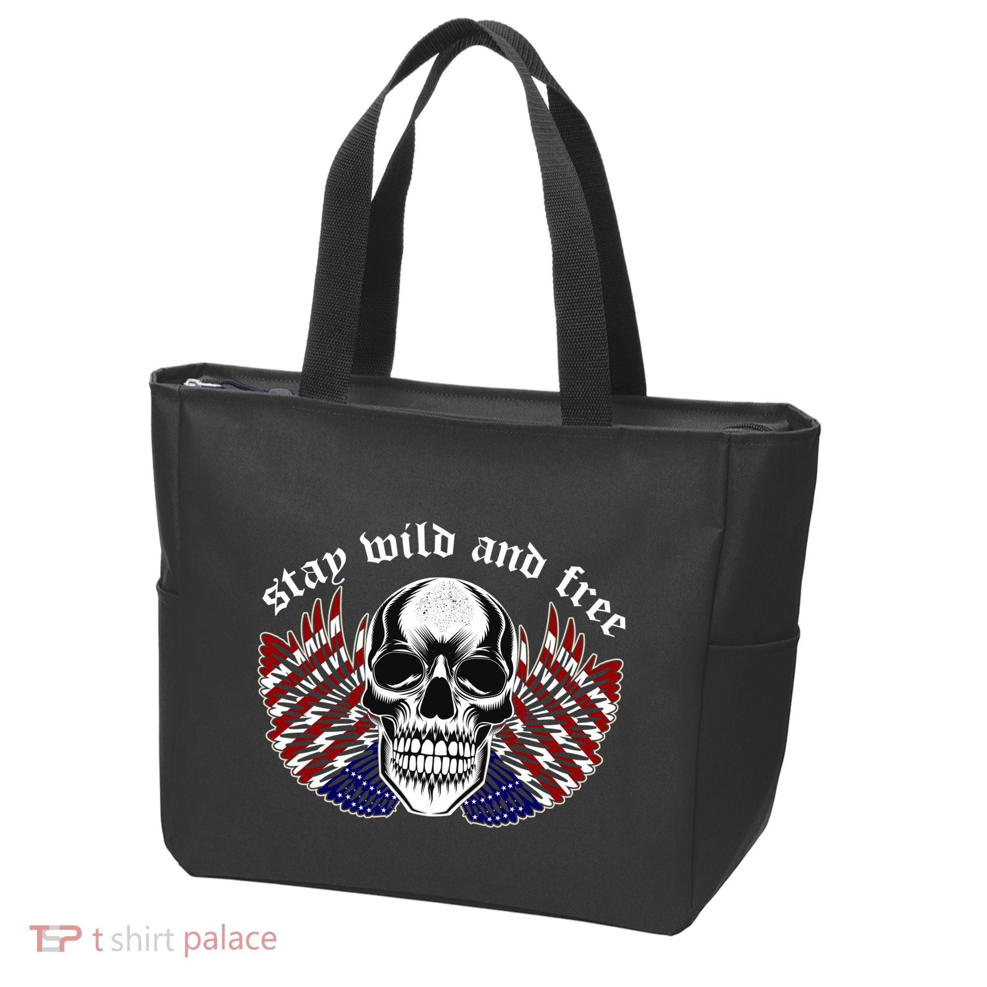 Stay Wild And Free | American Skull Flag Tote Bag
