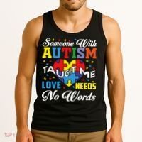 Someone With Autism Taugh Me Love Needs No Word Autism Awareness Month Tank Top thumb 3