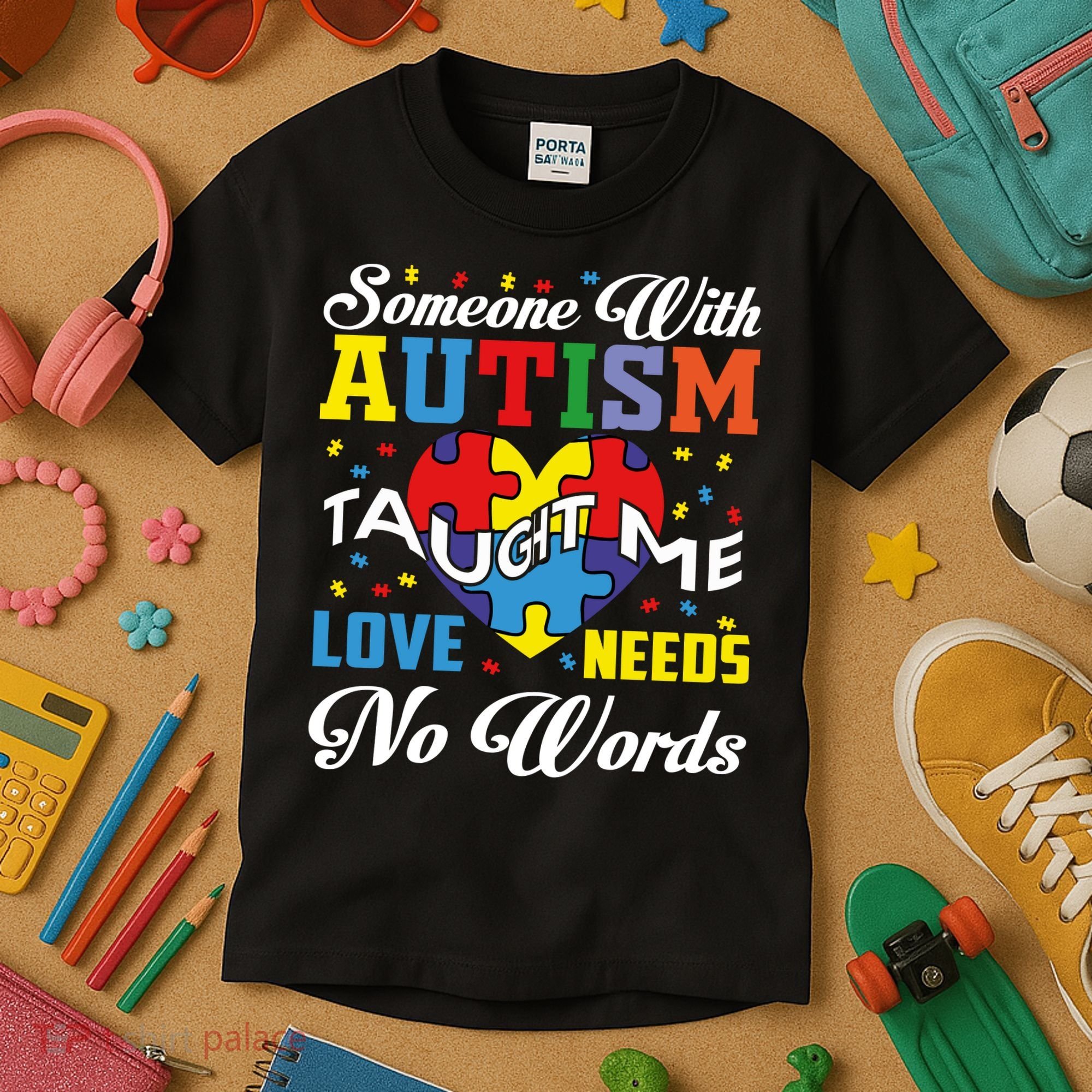 Someone With Autism Taugh Me Love Needs No Word Autism Awareness Month Kids T-Shirt