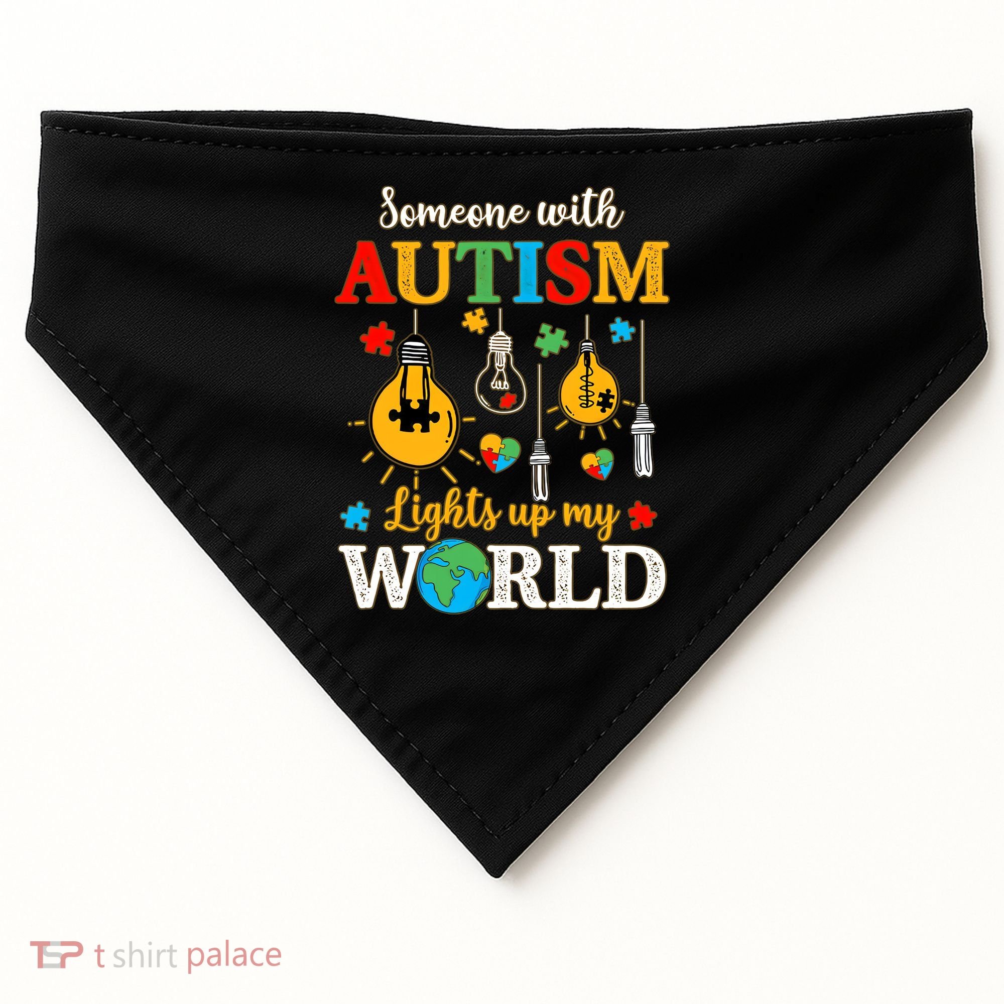 Someone With Autism Lights Up My World Autistic Awareness Autism Awareness USA-Made Doggie Bandana