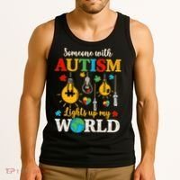Someone With Autism Lights Up My World Autistic Awareness Autism Awareness Tank Top thumb 3