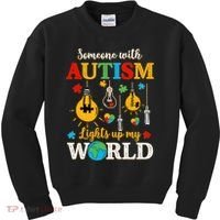 Someone With Autism Lights Up My World Autistic Awareness Autism Awareness Kids Sweatshirt thumb 0