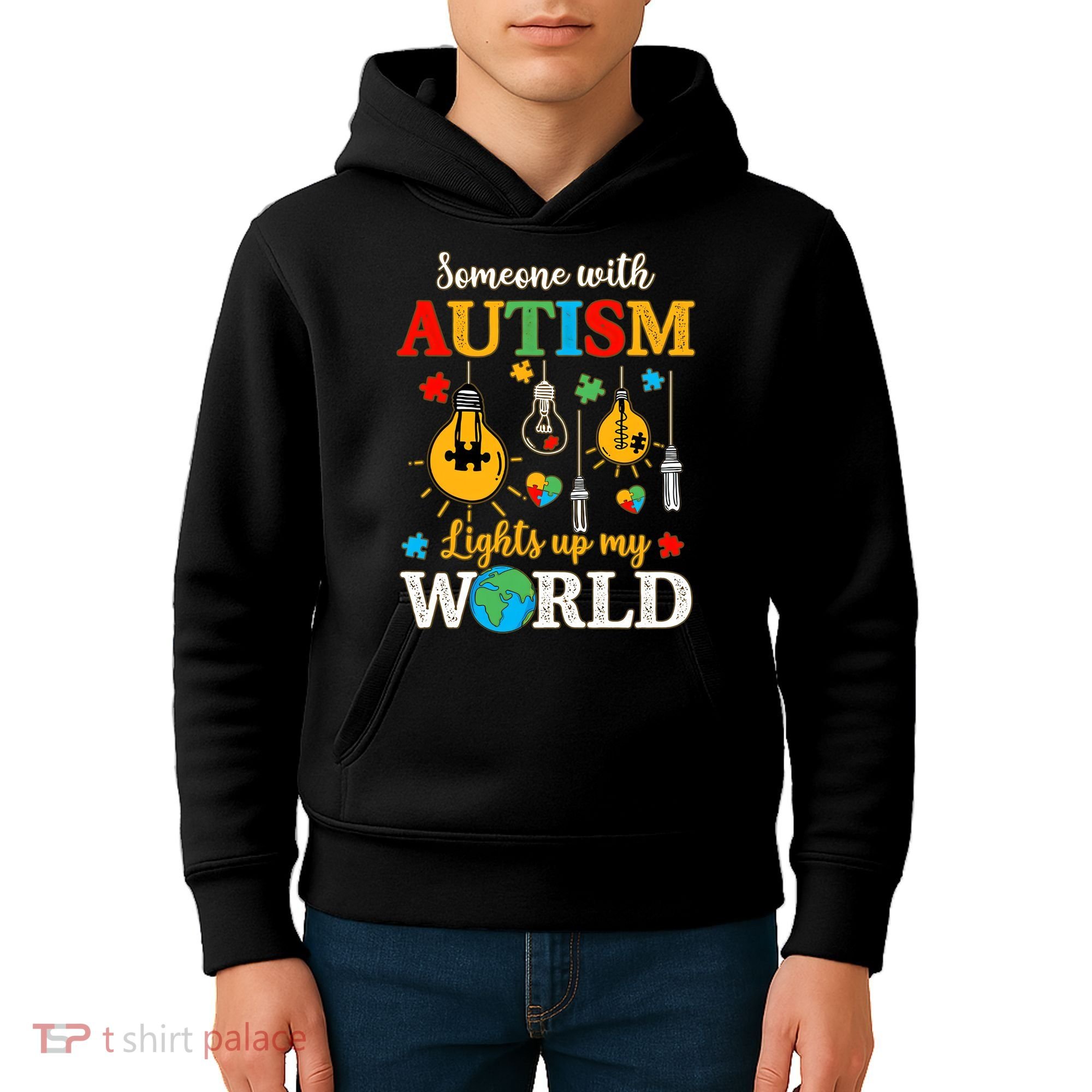 Someone With Autism Lights Up My World Autistic Awareness Autism Awareness Kids Hoodie