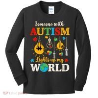 Someone With Autism Lights Up My World Autistic Awareness Autism Awareness Kids Long Sleeve Shirt thumb 0