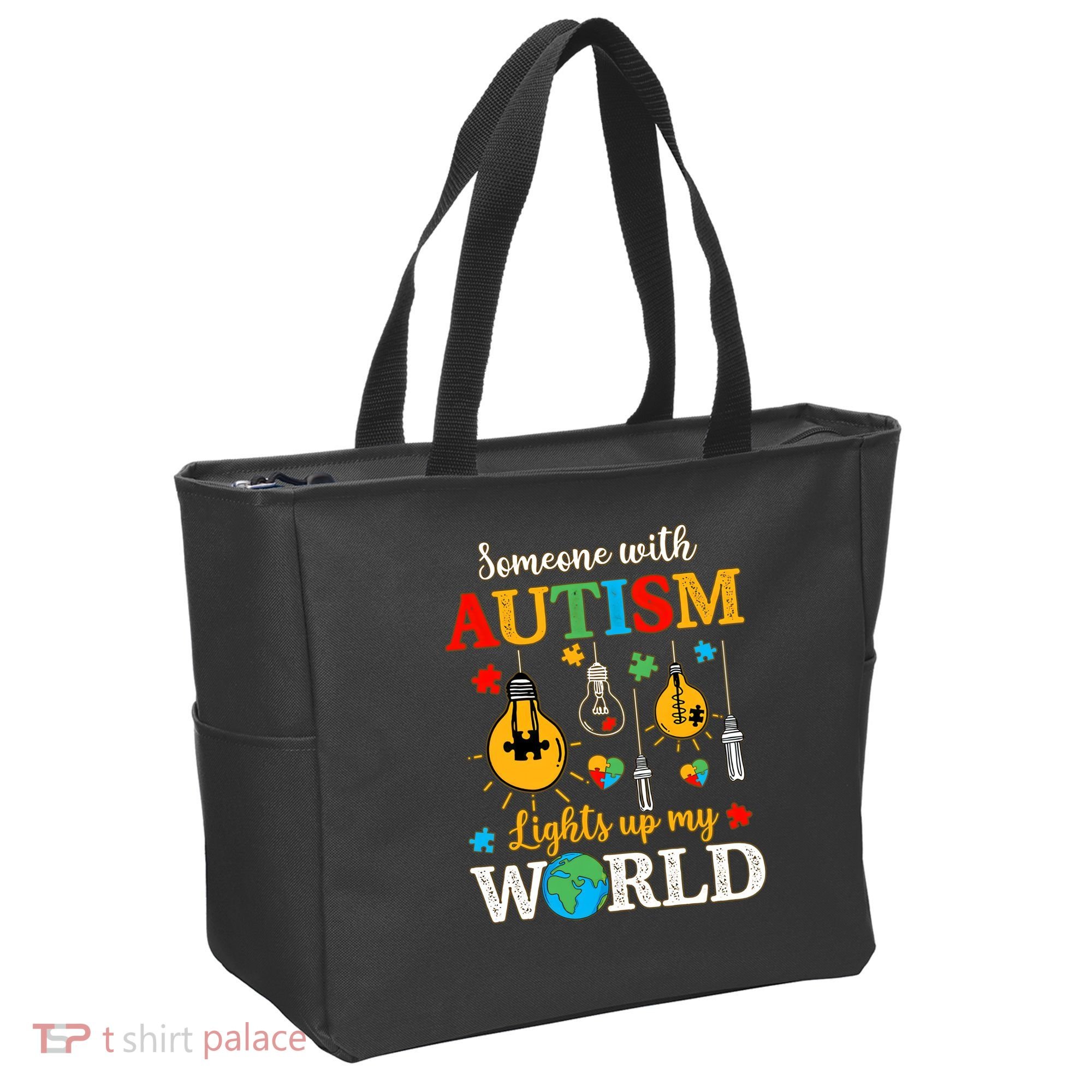 Someone With Autism Lights Up My World Autistic Awareness Autism Awareness Tote Bag