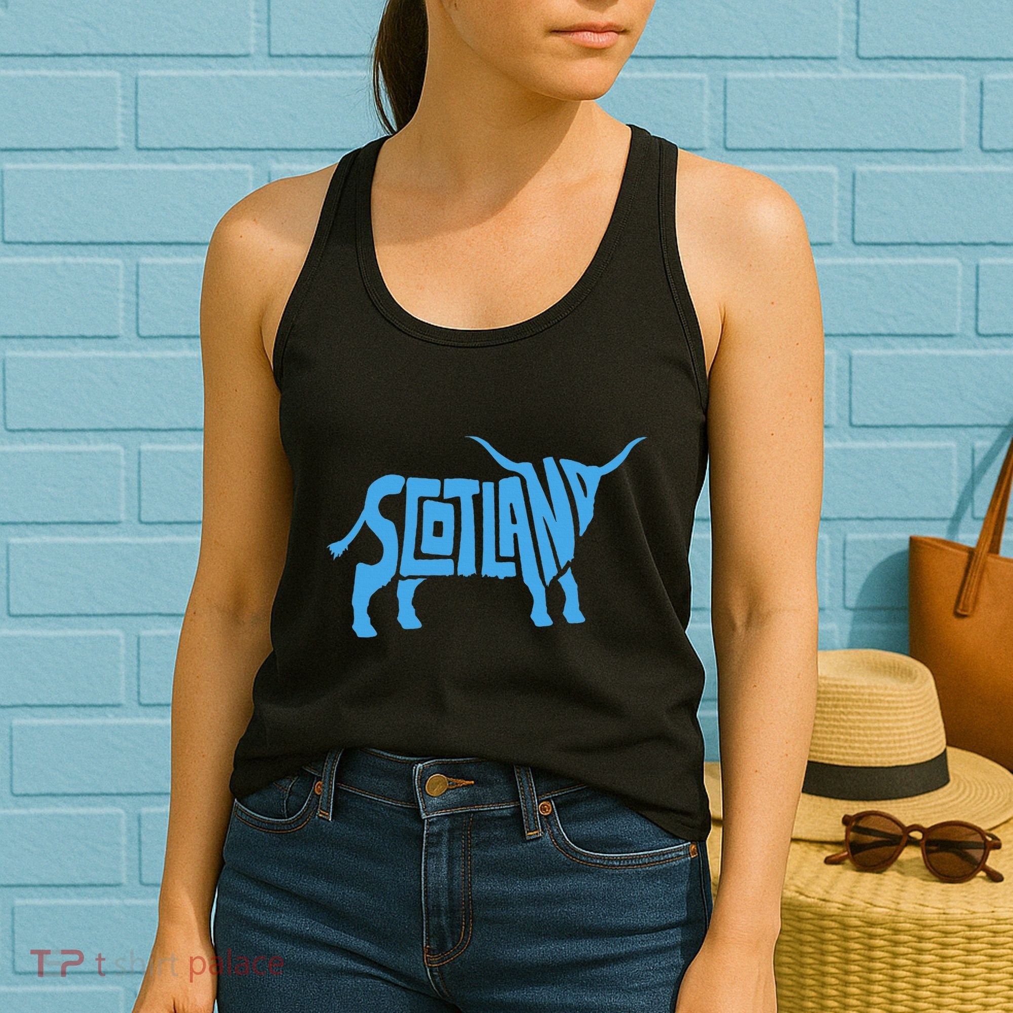 Scotland Word Art Funny Scottish Bull Animal Women's Tank Top