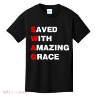 Swag Saved With Amazing Grace Kids T-Shirt thumb 0